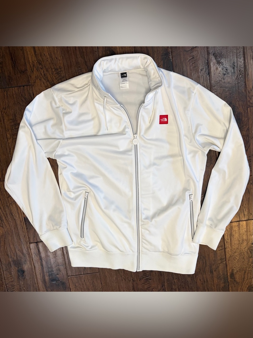 The North Face Men's XL White Full Zip Hooded Track Jacket 100% Polyester